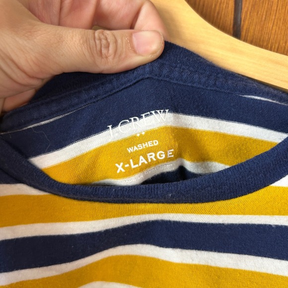 JCrew‎ Washed X Large Striped T Shirt Yellow Navy White Cotton - Picture 4 of 6